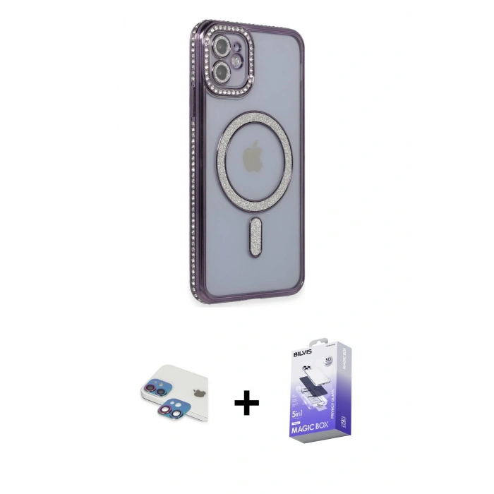 MARSİLYAN™- iPhone 11 Kılıf Zirve Doku Prime - Siyah Bilvis 5in1 5D Magic Hayalet Cam Ekran Koruyucu + Pers Alüminyum Kamera Lens - GI