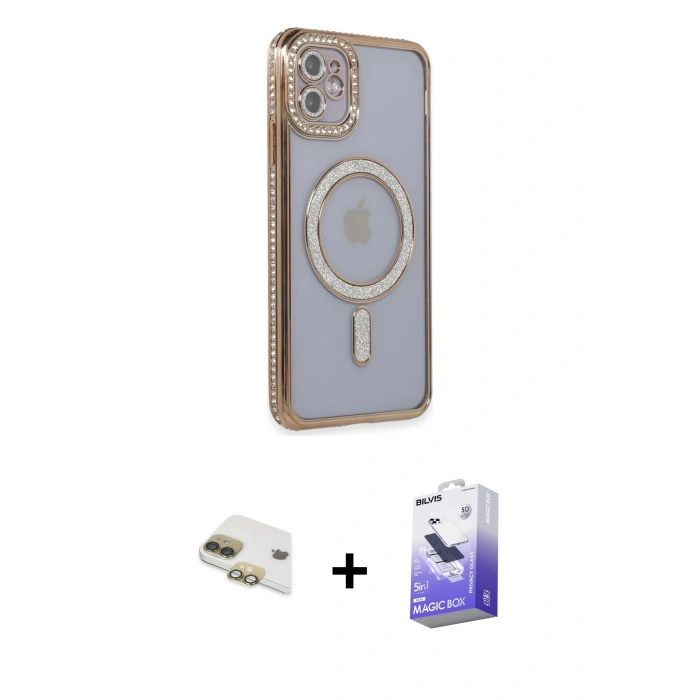 MARSİLYAN™- iPhone 11 Kılıf Zirve Doku Prime - Siyah Bilvis 5in1 5D Magic Hayalet Cam Ekran Koruyucu + Pers Alüminyum Kamera Lens - GD