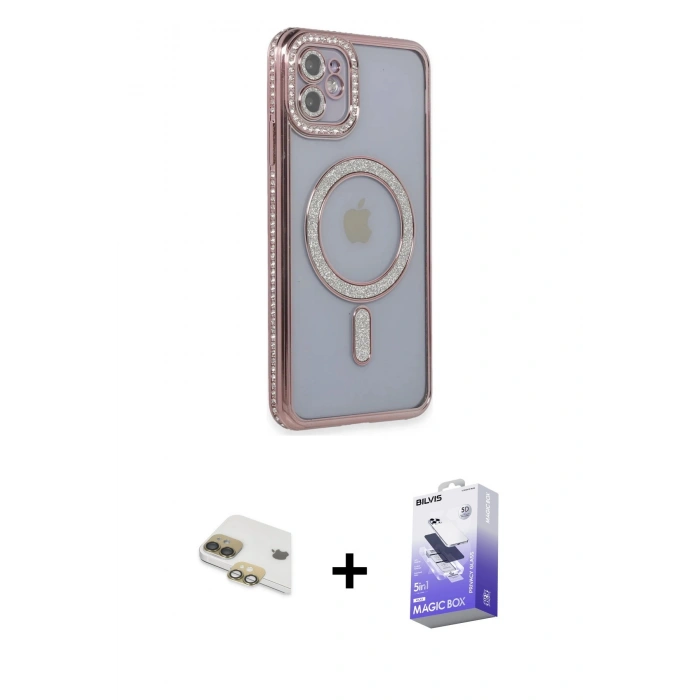 MARSİLYAN™- iPhone 11 Kılıf Zirve Doku Prime - Siyah Bilvis 5in1 5D Magic Hayalet Cam Ekran Koruyucu + Pers Alüminyum Kamera Lens - GD