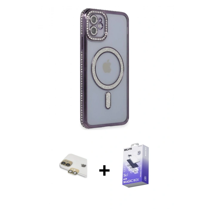 MARSİLYAN™- iPhone 11 Kılıf Zirve Doku Prime - Siyah Bilvis 5in1 5D Magic Hayalet Cam Ekran Koruyucu + Pers Alüminyum Kamera Lens - GD