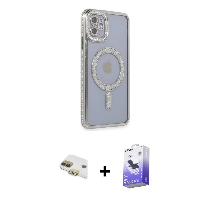 MARSİLYAN™- iPhone 11 Kılıf Zirve Doku Prime - Siyah Bilvis 5in1 5D Magic Hayalet Cam Ekran Koruyucu + Pers Alüminyum Kamera Lens - GD