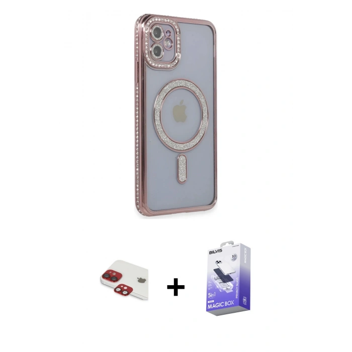 MARSİLYAN™- iPhone 11 Kılıf Zirve Doku Prime - Siyah Bilvis 5in1 5D Magic Hayalet Cam Ekran Koruyucu + Pers Alüminyum Kamera Lens - KI