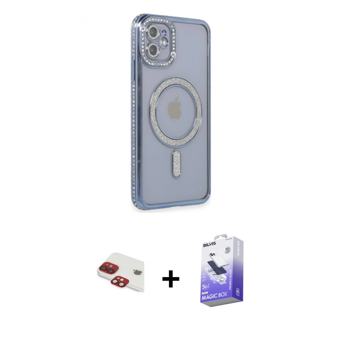 MARSİLYAN™- iPhone 11 Kılıf Zirve Doku Prime - Siyah Bilvis 5in1 5D Magic Hayalet Cam Ekran Koruyucu + Pers Alüminyum Kamera Lens - KI