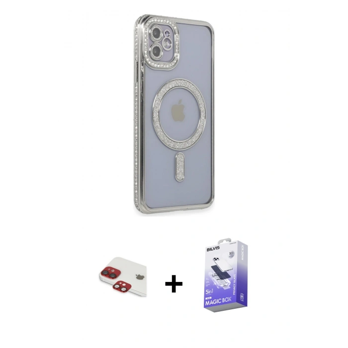 MARSİLYAN™- iPhone 11 Kılıf Zirve Doku Prime - Siyah Bilvis 5in1 5D Magic Hayalet Cam Ekran Koruyucu + Pers Alüminyum Kamera Lens - KI