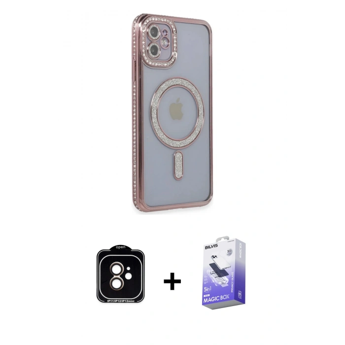 MARSİLYAN™- iPhone 11 Kılıf Zirve Doku Prime - Siyah Bilvis 5in1 5D Magic Hayalet Cam Ekran Koruyucu + PVD Metal Kamera Lens - TU