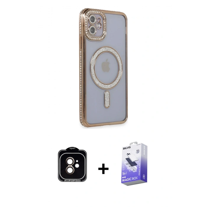 MARSİLYAN™- iPhone 11 Kılıf Zirve Doku Prime - Siyah Bilvis 5in1 5D Magic Hayalet Cam Ekran Koruyucu + PVD Metal Kamera Lens - TU