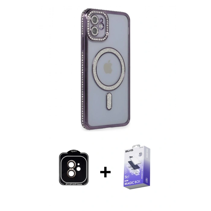 MARSİLYAN™- iPhone 11 Kılıf Zirve Doku Prime - Siyah Bilvis 5in1 5D Magic Hayalet Cam Ekran Koruyucu + PVD Metal Kamera Lens - TU