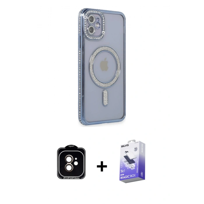 MARSİLYAN™- iPhone 11 Kılıf Zirve Doku Prime - Siyah Bilvis 5in1 5D Magic Hayalet Cam Ekran Koruyucu + PVD Metal Kamera Lens - TU
