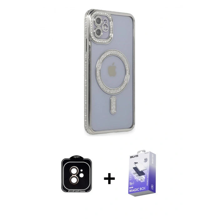 MARSİLYAN™- iPhone 11 Kılıf Zirve Doku Prime - Siyah Bilvis 5in1 5D Magic Hayalet Cam Ekran Koruyucu + PVD Metal Kamera Lens - TU