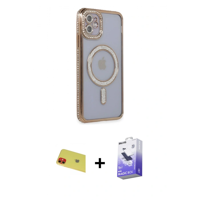 MARSİLYAN™- iPhone 11 Kılıf Zirve Doku Prime - Siyah Bilvis 5in1 5D Magic Hayalet Cam Ekran Koruyucu + Rainbow Kamera Lens Koruma Cam - KI