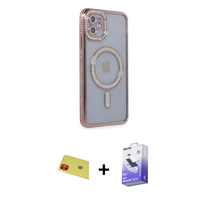 MARSİLYAN™- iPhone 11 Kılıf Zirve Doku Prime - Siyah Bilvis 5in1 5D Magic Hayalet Cam Ekran Koruyucu + Rainbow Kamera Lens Koruma Cam - KI