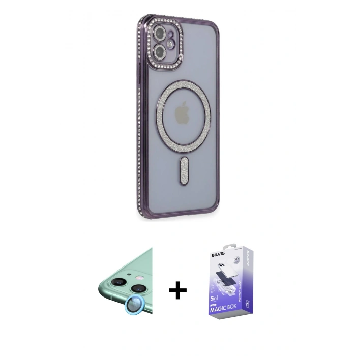 MARSİLYAN™- iPhone 11 Kılıf Zirve Doku Prime - Siyah Bilvis 5in1 5D Magic Hayalet Cam Ekran Koruyucu + Raze Metal Kamera Lens - MI