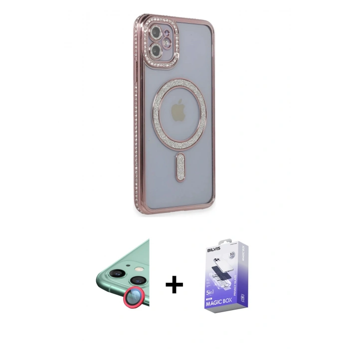 MARSİLYAN™- iPhone 11 Kılıf Zirve Doku Prime - Siyah Bilvis 5in1 5D Magic Hayalet Cam Ekran Koruyucu + Raze Metal Kamera Lens - KI