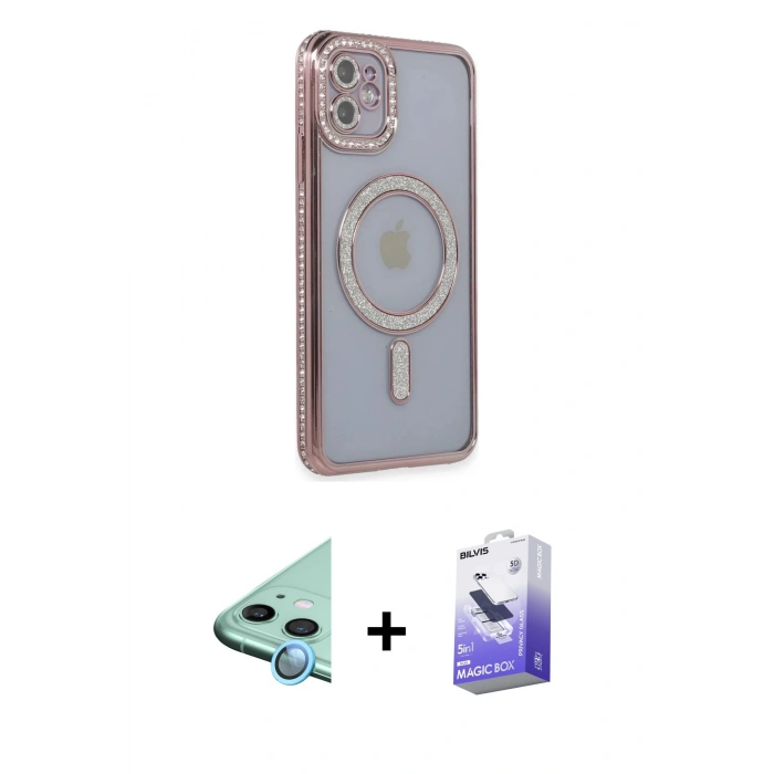 MARSİLYAN™- iPhone 11 Kılıf Zirve Doku Prime - Siyah Bilvis 5in1 5D Magic Hayalet Cam Ekran Koruyucu + Raze Metal Kamera Lens - MI
