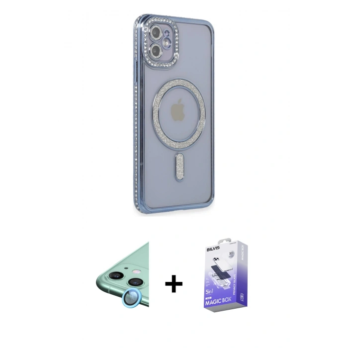 MARSİLYAN™- iPhone 11 Kılıf Zirve Doku Prime - Siyah Bilvis 5in1 5D Magic Hayalet Cam Ekran Koruyucu + Raze Metal Kamera Lens - MI