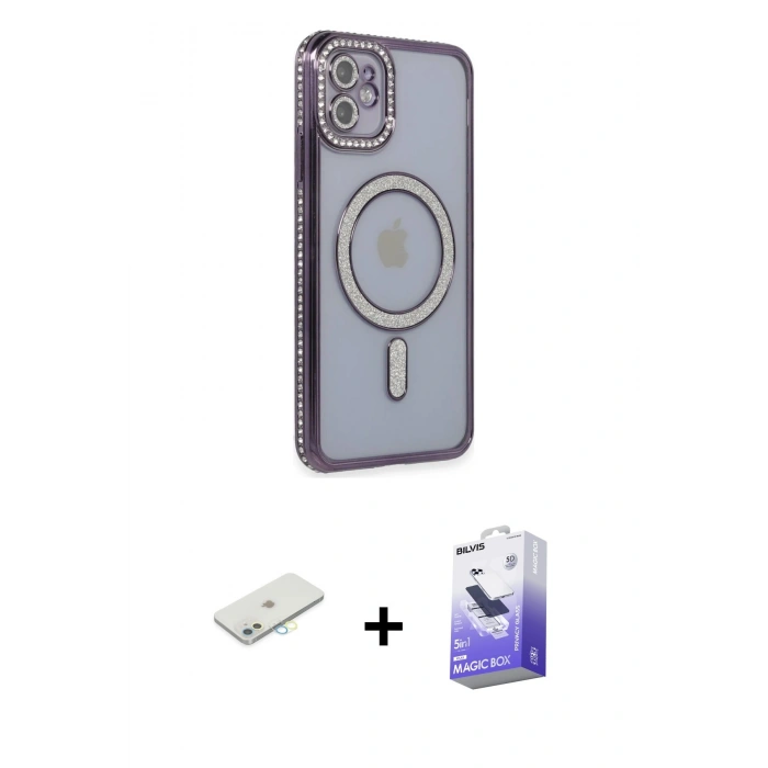 MARSİLYAN™- iPhone 11 Kılıf Zirve Doku Prime - Siyah Bilvis 5in1 5D Magic Hayalet Cam Ekran Koruyucu + Renkli Kamera Lens Koruma Cam - SI