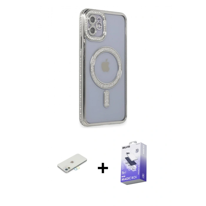 MARSİLYAN™- iPhone 11 Kılıf Zirve Doku Prime - Siyah Bilvis 5in1 5D Magic Hayalet Cam Ekran Koruyucu + Renkli Kamera Lens Koruma Cam - SI
