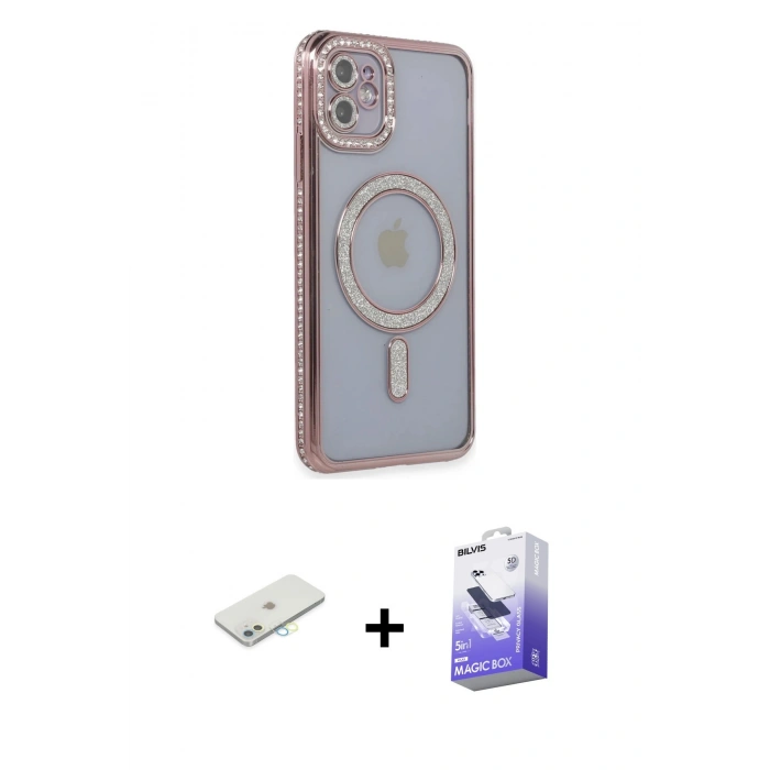 MARSİLYAN™- iPhone 11 Kılıf Zirve Doku Prime - Siyah Bilvis 5in1 5D Magic Hayalet Cam Ekran Koruyucu + Renkli Kamera Lens Koruma Cam - SI