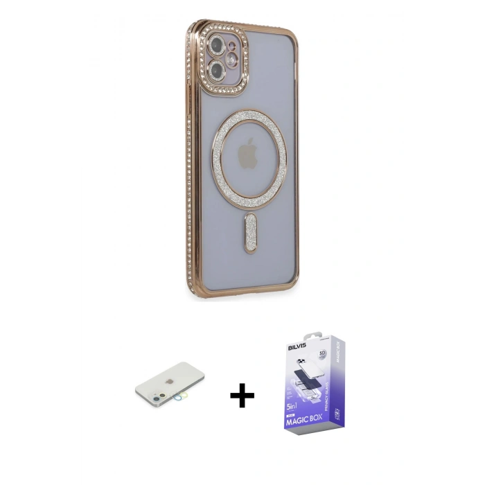 MARSİLYAN™- iPhone 11 Kılıf Zirve Doku Prime - Siyah Bilvis 5in1 5D Magic Hayalet Cam Ekran Koruyucu + Renkli Kamera Lens Koruma Cam - SI