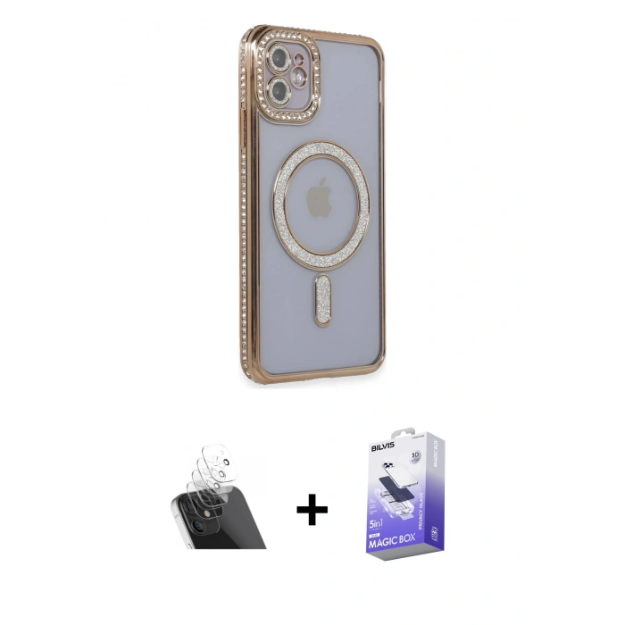 MARSİLYAN™- iPhone 11 Kılıf Zirve Doku Prime - Siyah Bilvis 5in1 5D Magic Hayalet Cam Ekran Koruyucu + Şeffaf Kamera Lens Koruma Cam