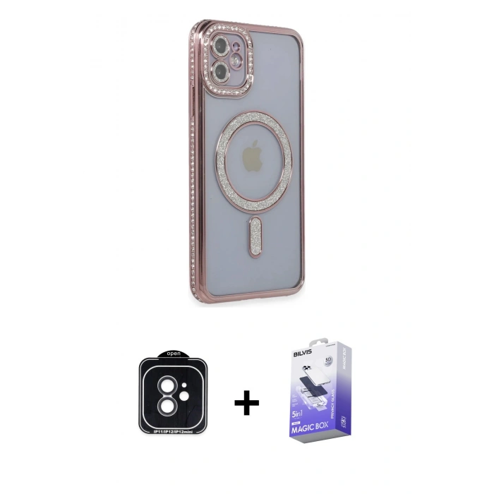 MARSİLYAN™- iPhone 11 Kılıf Zirve Doku Prime - Siyah Bilvis 5in1 5D Magic Hayalet Cam Ekran Koruyucu + PVD Metal Kamera Lens - SH