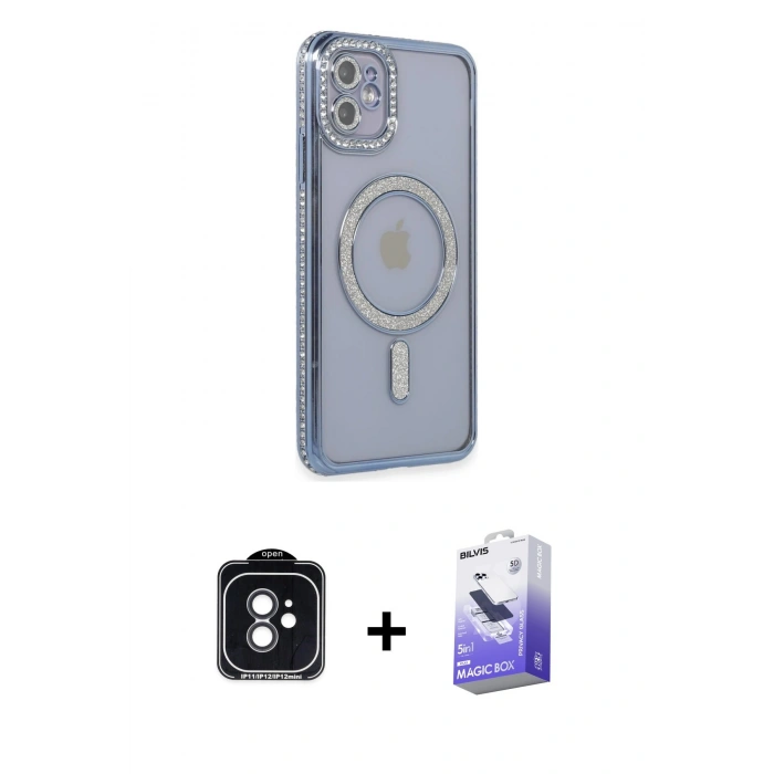 MARSİLYAN™- iPhone 11 Kılıf Zirve Doku Prime - Siyah Bilvis 5in1 5D Magic Hayalet Cam Ekran Koruyucu + PVD Metal Kamera Lens - SH
