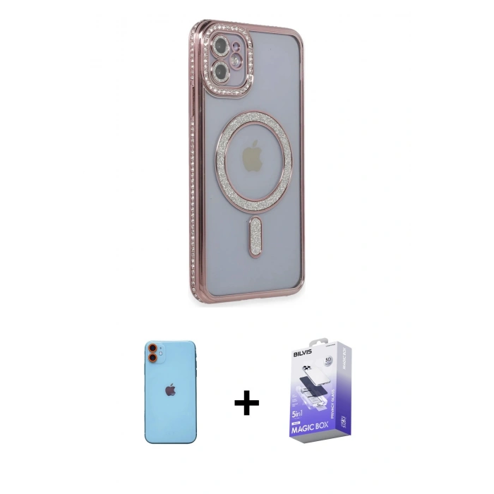 MARSİLYAN™- iPhone 11 Kılıf Zirve Doku Prime - Siyah Bilvis 5in1 5D Magic Hayalet Cam Ekran Koruyucu + Neon Fosforlu Kamera Lens - TU
