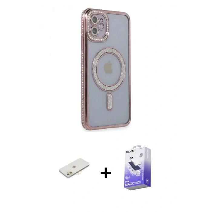 MARSİLYAN™- iPhone 11 Kılıf Zirve Doku Prime - Siyah Bilvis 5in1 5D Magic Hayalet Cam Ekran Koruyucu + Renkli Kamera Lens Koruma Cam - TU