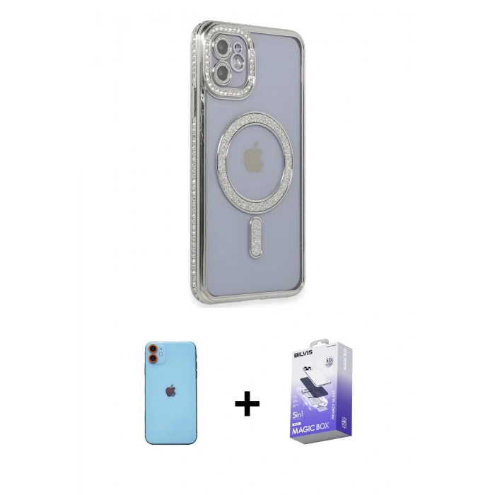 MARSİLYAN™- iPhone 11 Kılıf Zirve Doku Prime - Siyah Bilvis 5in1 5D Magic Hayalet Cam Ekran Koruyucu + Neon Fosforlu Kamera Lens - TU