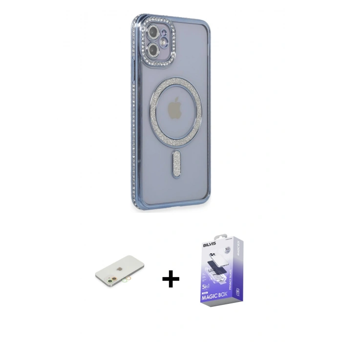 MARSİLYAN™- iPhone 11 Kılıf Zirve Doku Prime - Siyah Bilvis 5in1 5D Magic Hayalet Cam Ekran Koruyucu + Renkli Kamera Lens Koruma Cam - TU