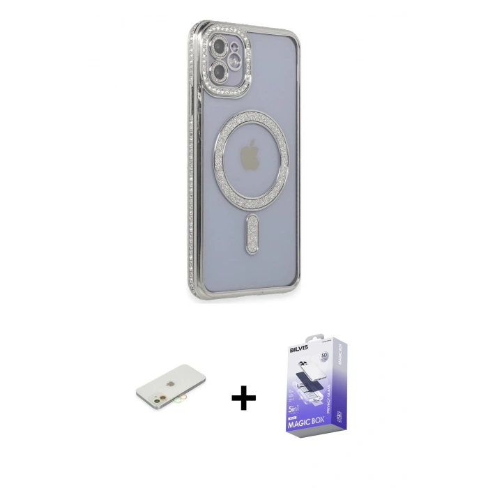 MARSİLYAN™- iPhone 11 Kılıf Zirve Doku Prime - Siyah Bilvis 5in1 5D Magic Hayalet Cam Ekran Koruyucu + Renkli Kamera Lens Koruma Cam - TU