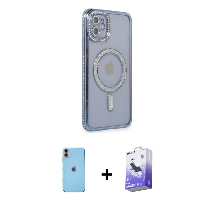 MARSİLYAN™- iPhone 11 Kılıf Zirve Doku Prime - Siyah Bilvis 5in1 5D Magic Hayalet Cam Ekran Koruyucu + Neon Fosforlu Kamera Lens - TU