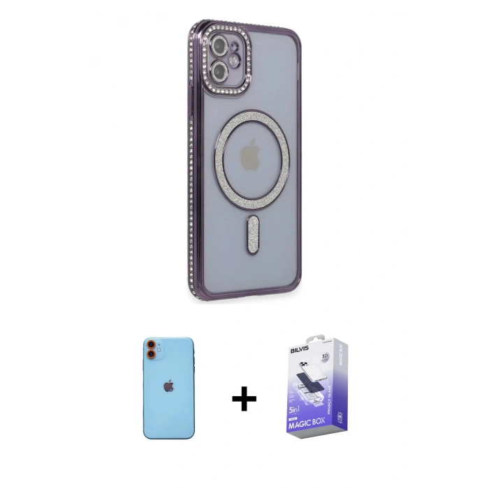 MARSİLYAN™- iPhone 11 Kılıf Zirve Doku Prime - Siyah Bilvis 5in1 5D Magic Hayalet Cam Ekran Koruyucu + Neon Fosforlu Kamera Lens - TU
