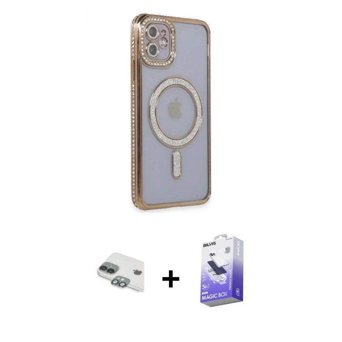 MARSİLYAN™- iPhone 11 Kılıf Zirve Doku Prime - Siyah Bilvis 5in1 5D Magic Hayalet Cam Ekran Koruyucu + Pers Alüminyum Kamera Lens - YL