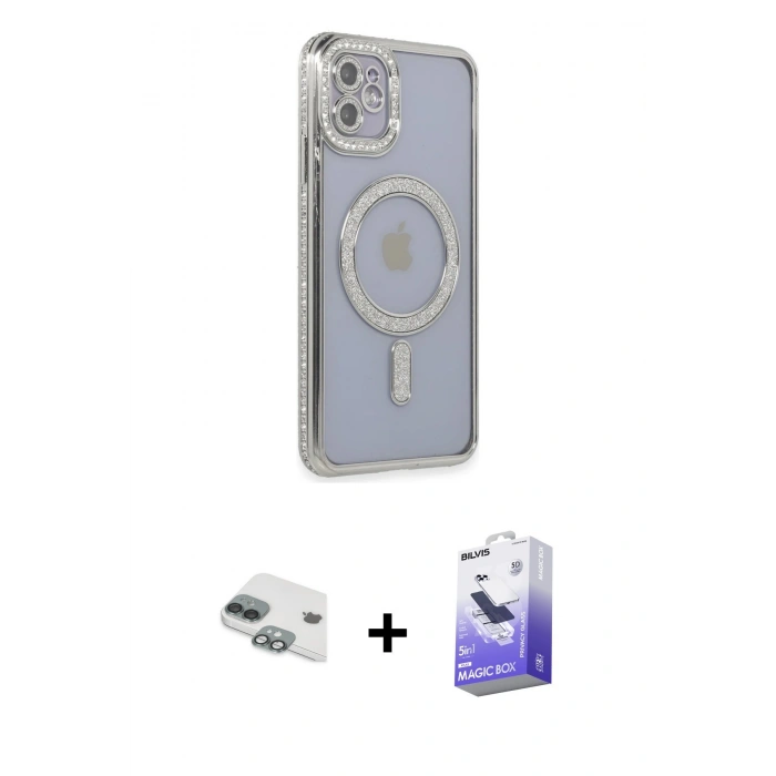 MARSİLYAN™- iPhone 11 Kılıf Zirve Doku Prime - Siyah Bilvis 5in1 5D Magic Hayalet Cam Ekran Koruyucu + Pers Alüminyum Kamera Lens - YL