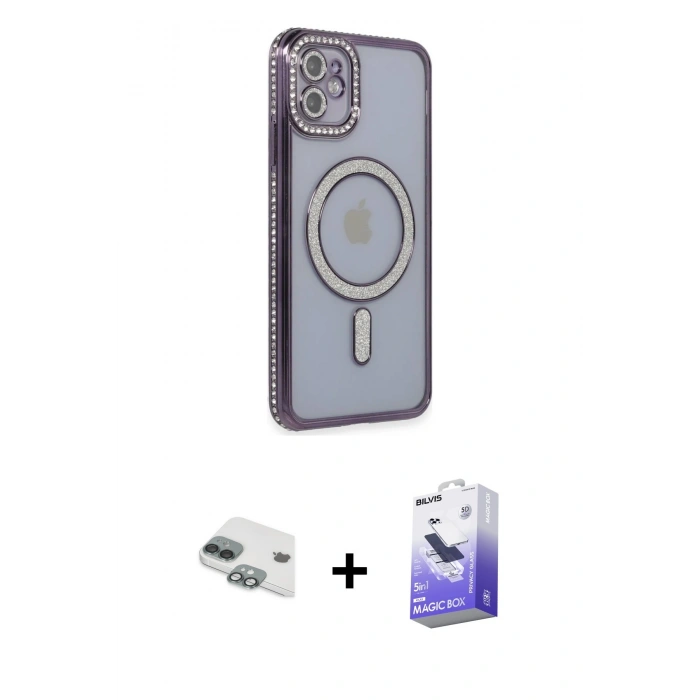 MARSİLYAN™- iPhone 11 Kılıf Zirve Doku Prime - Siyah Bilvis 5in1 5D Magic Hayalet Cam Ekran Koruyucu + Pers Alüminyum Kamera Lens - YL