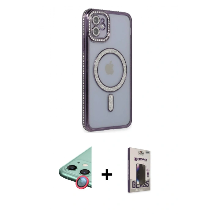 MARSİLYAN™- iPhone 11 Kılıf Zirve Doku Prime - Siyah Bilvis Hayalet Cam Ekran Koruyucu + Raze Metal Kamera Lens - KI