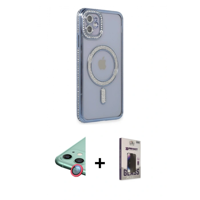 MARSİLYAN™- iPhone 11 Kılıf Zirve Doku Prime - Siyah Bilvis Hayalet Cam Ekran Koruyucu + Raze Metal Kamera Lens - KI