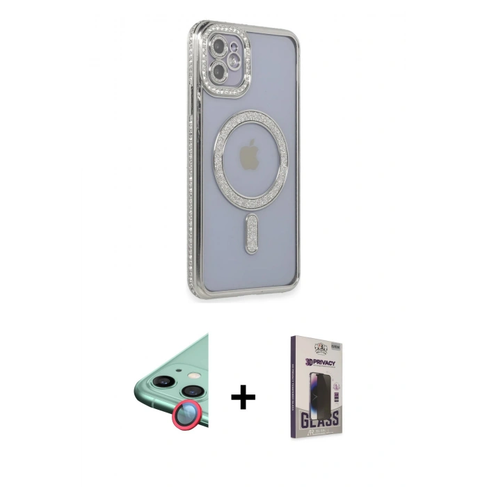 MARSİLYAN™- iPhone 11 Kılıf Zirve Doku Prime - Siyah Bilvis Hayalet Cam Ekran Koruyucu + Raze Metal Kamera Lens - KI