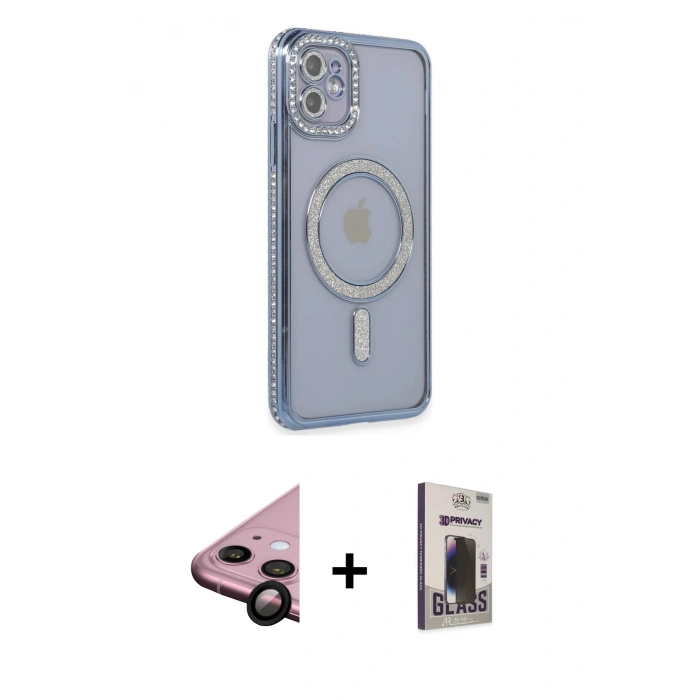 MARSİLYAN™- iPhone 11 Kılıf Zirve Doku Prime - Siyah Bilvis Hayalet Cam Ekran Koruyucu + Raze Metal Kamera Lens - SH