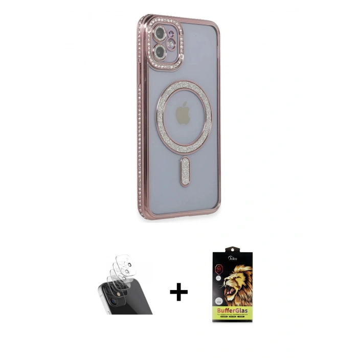 MARSİLYAN™- iPhone 11 Kılıf Zirve Doku Prime - Siyah Buffer Cam Ekran Koruyucu + Kamera Lens Koruma Cam - SF