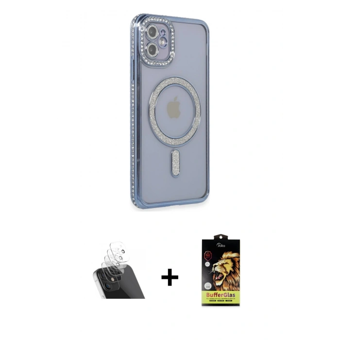 MARSİLYAN™- iPhone 11 Kılıf Zirve Doku Prime - Siyah Buffer Cam Ekran Koruyucu + Kamera Lens Koruma Cam - SF