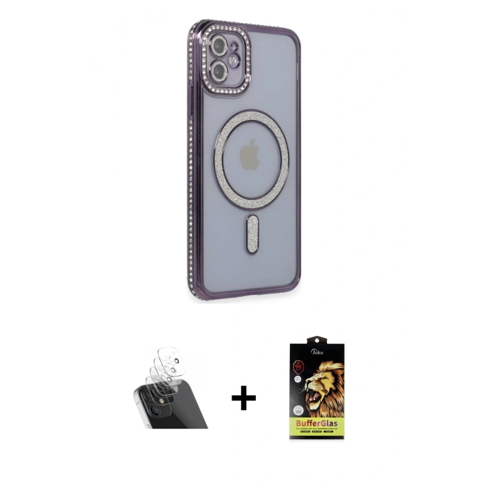 MARSİLYAN™- iPhone 11 Kılıf Zirve Doku Prime - Siyah Buffer Cam Ekran Koruyucu + Kamera Lens Koruma Cam - SF