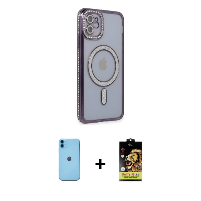 MARSİLYAN™- iPhone 11 Kılıf Zirve Doku Prime - Siyah Buffer Cam Ekran Koruyucu + Neon Fosforlu Kamera Lens - MI