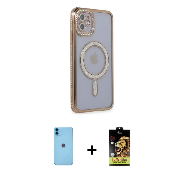 MARSİLYAN™- iPhone 11 Kılıf Zirve Doku Prime - Siyah Buffer Cam Ekran Koruyucu + Neon Fosforlu Kamera Lens - MI