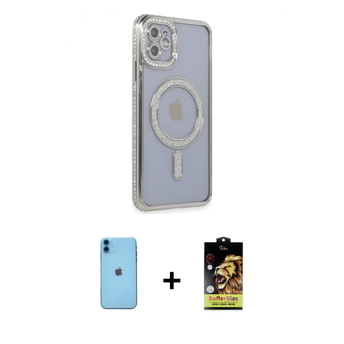 MARSİLYAN™- iPhone 11 Kılıf Zirve Doku Prime - Siyah Buffer Cam Ekran Koruyucu + Neon Fosforlu Kamera Lens - MI