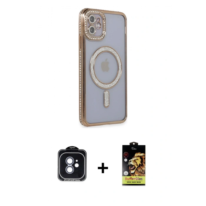 MARSİLYAN™- iPhone 11 Kılıf Zirve Doku Prime - Siyah Buffer Cam Ekran Koruyucu + PVD Metal Kamera Lens - MI