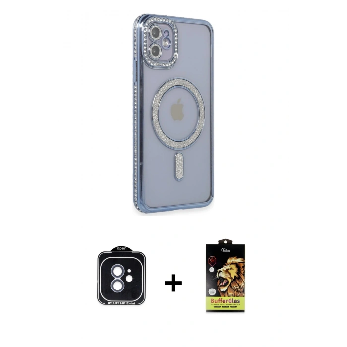MARSİLYAN™- iPhone 11 Kılıf Zirve Doku Prime - Siyah Buffer Cam Ekran Koruyucu + PVD Metal Kamera Lens - MI