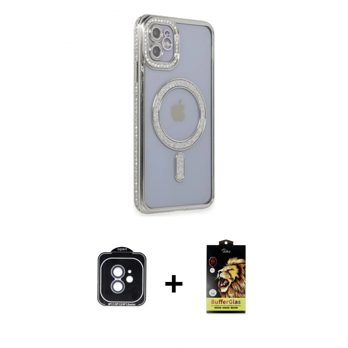 MARSİLYAN™- iPhone 11 Kılıf Zirve Doku Prime - Siyah Buffer Cam Ekran Koruyucu + PVD Metal Kamera Lens - MI
