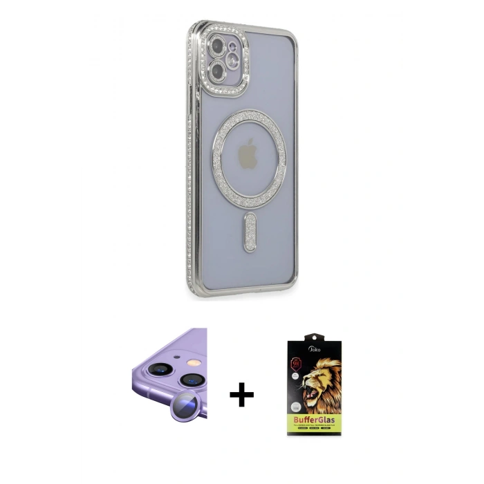 MARSİLYAN™- iPhone 11 Kılıf Zirve Doku Prime - Siyah Buffer Cam Ekran Koruyucu + Raze Metal Kamera Lens - MR